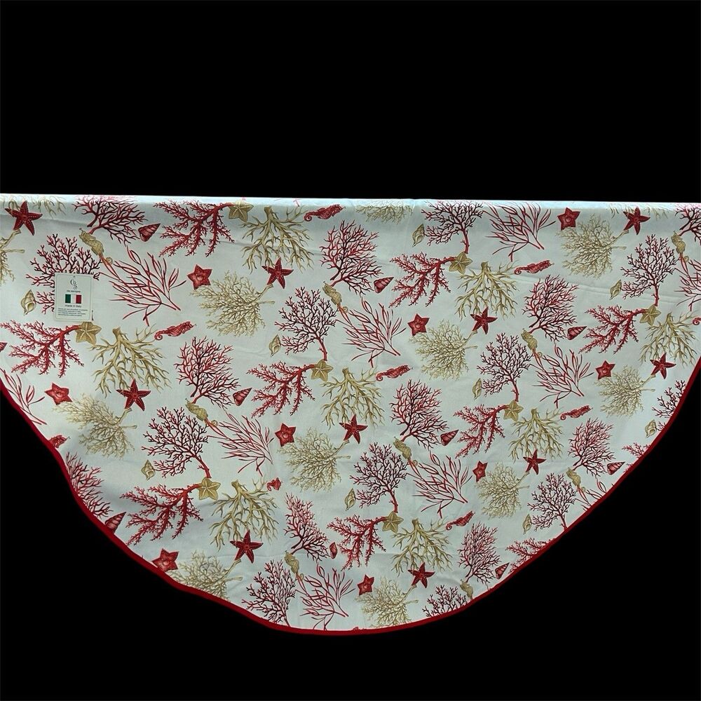 Italian Round Tablecloth 70” Ocean Beach Graphic Boho Tropical Coastal Nautical